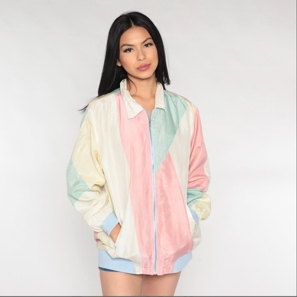Blair Tops - Blair Vintage Pastel Silk Jacket 90s